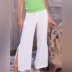 Boston Proper Linen Blend Wide Leg Pants Womens 12 Ivory Split Hem Relaxed fit